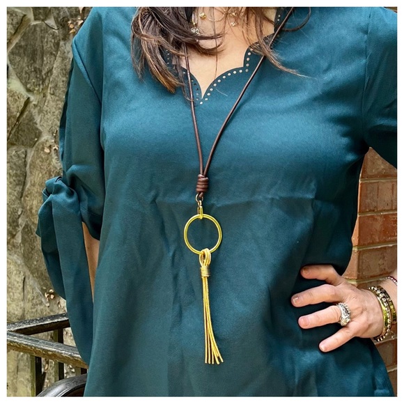 Paris Leather Chain Drop Necklace - Picture 1 of 7